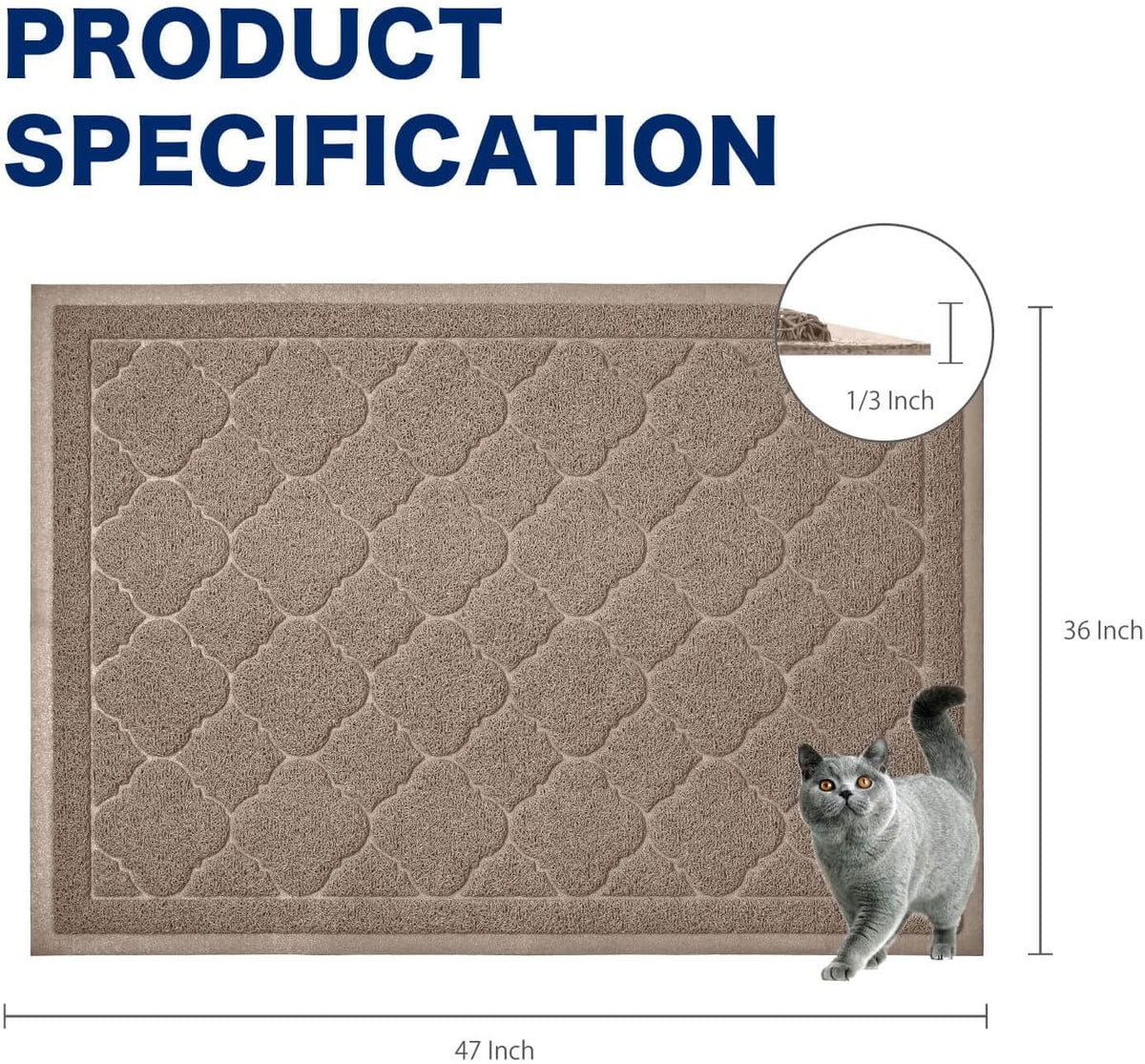 WePet Cat Litter Box Mat, Kitty Premium PVC Pad, Durable Trapping Rug, Phthalate Free, Urine-Resistant, Scatter Control, XXL 47 x 36 Inch, Champagne