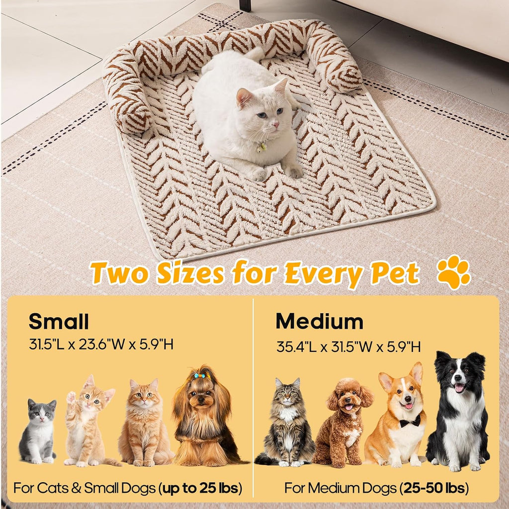 Calming Dog Bed Mats with Neck & Head Support, 31.5 x 23.62 inch Khaki