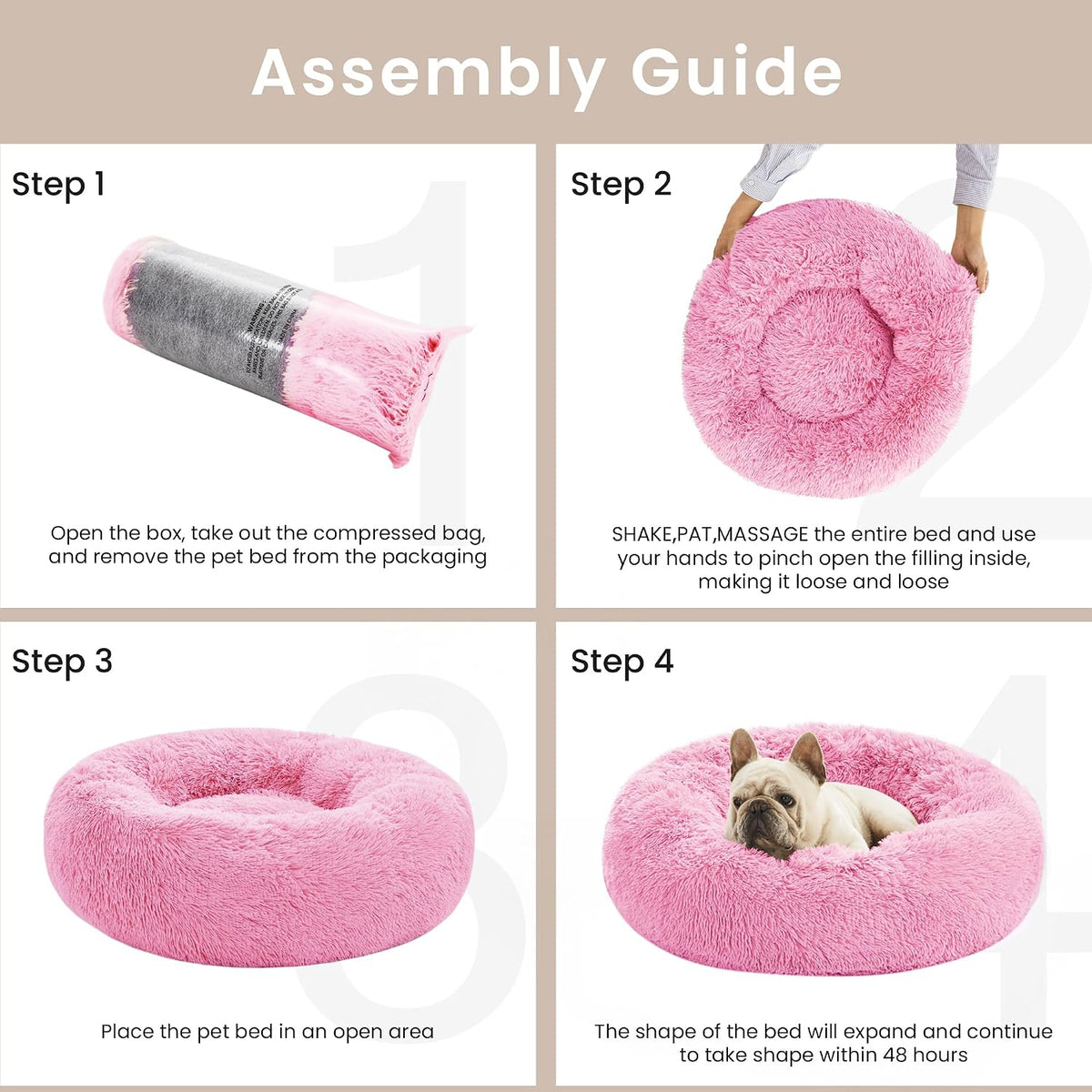 Love's cabin Calming Cat Bed for Indoor Cats, Anti-Anxiety Donut Round Dog Bed, Fluffy Faux Fur Washable Pet Bed for Small Medium Dogs and Cats, Pink, 20in