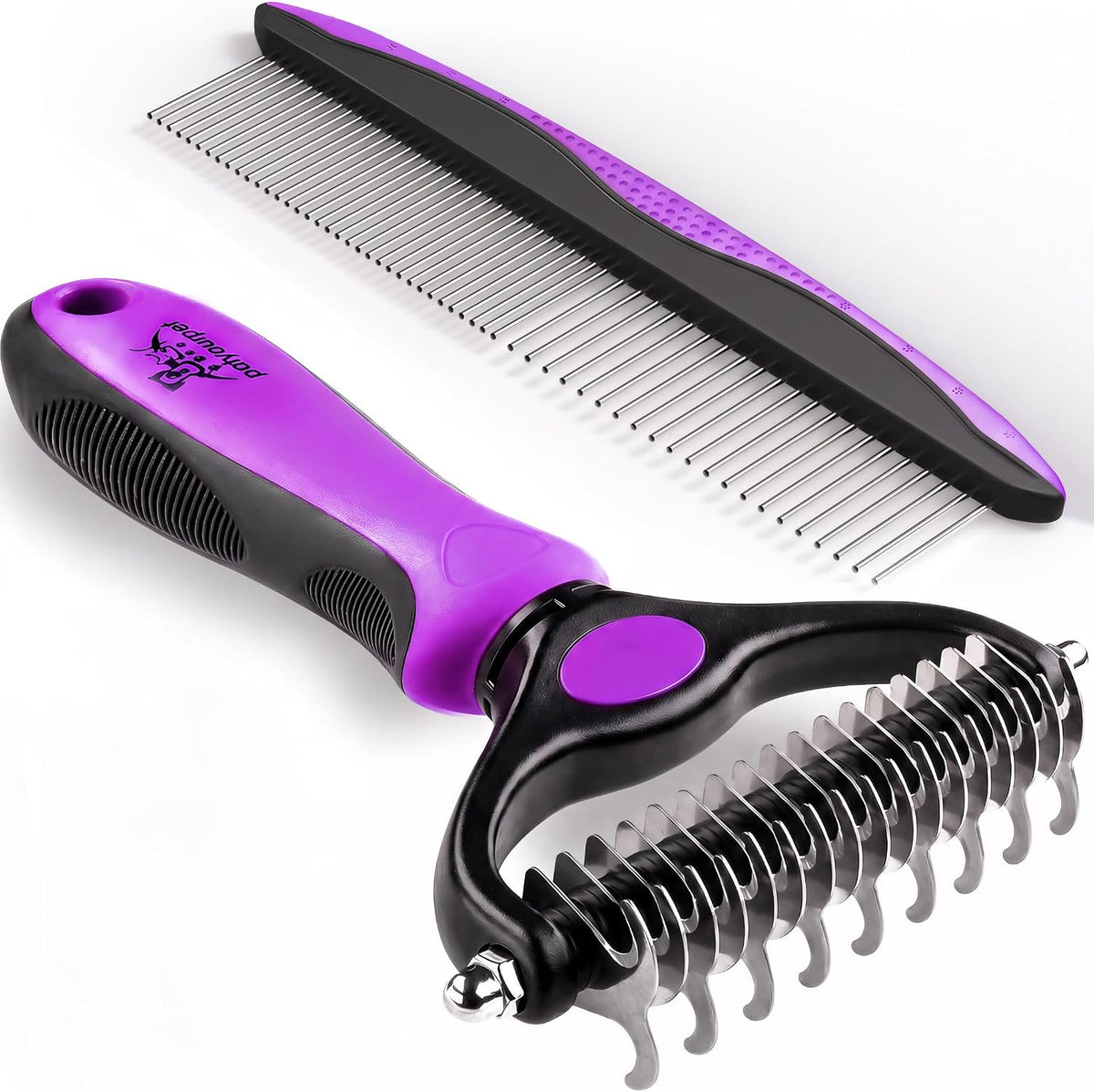 Pat Your Pet Deshedding Brush & Metal Comb Grooming Combo for Cats & Dogs