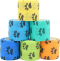 Self Adhesive Bandage Wrap Animal Cohesive Bandage Self Adherent Wrap First Aid Tape for Dogs Cats Horses Birds & Wrist Healing Ankle Sprain (2 Inch Mixed Cat Paw 6 Rolls)