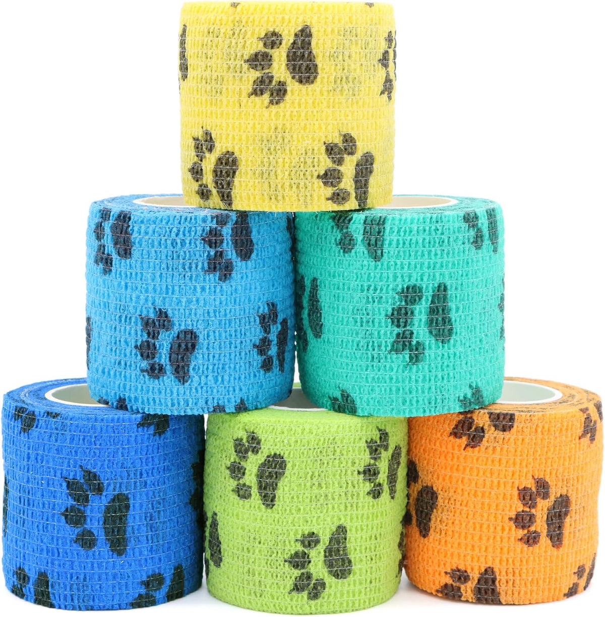 Self Adhesive Bandage Wrap Animal Cohesive Bandage Self Adherent Wrap First Aid Tape for Dogs Cats Horses Birds & Wrist Healing Ankle Sprain (2 Inch Mixed Cat Paw 6 Rolls)