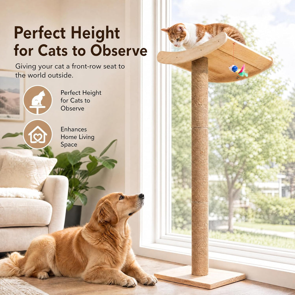 Cat Window Perch with Scratching Posts, 46-Inch Wooden Tree for Large Cats