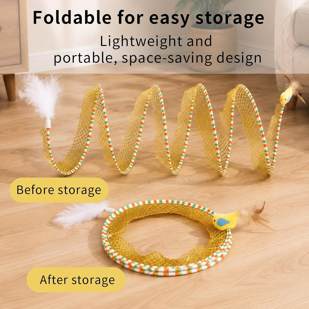 TOYMIS 2pcs Folded Cat Tunnel Spring (Striped Orange and Blue)