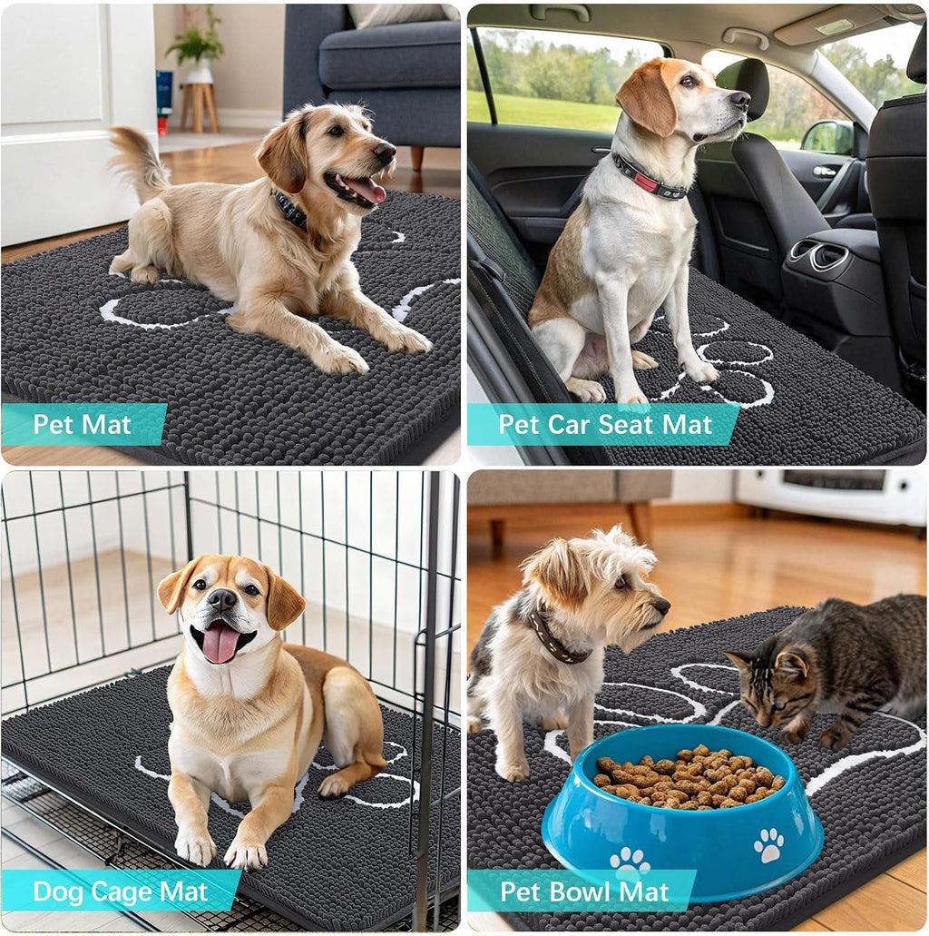 OLANLY Dog Door Mat for Muddy Paws 44x32, Paw Print Design Chenille Mud Mat