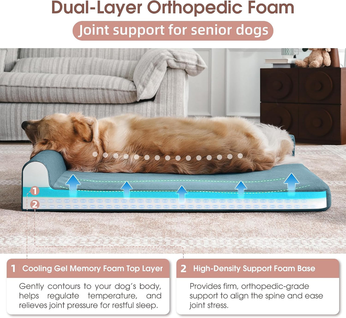Cooling Gel Memory Foam Orthopedic Dog Bed for Large Dogs with Arthritis