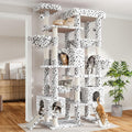 SHA CERLIN 87 in Multi-Level Tall Cat Tree Tower for Large Cats/Extra Wide Feline Activity Center/Sisal Scratching Posts/Wide Base/Cozy Plush Perches/Baskets/Hammocks/Toy Balls/White & Black Spot