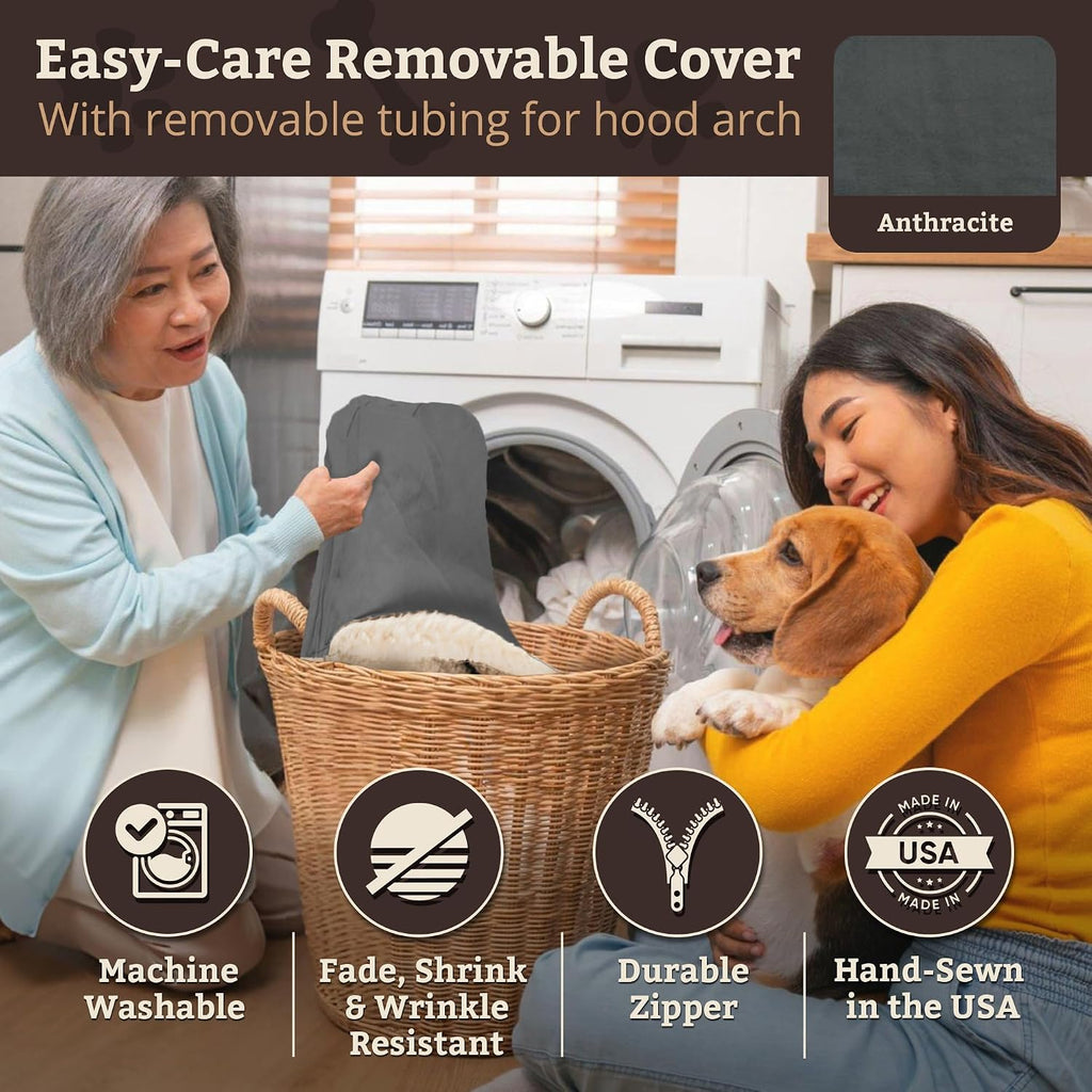 Snoozer Rectangle Cozy Cave Dog Bed, Hooded Dog Bed, Anthracite (S)