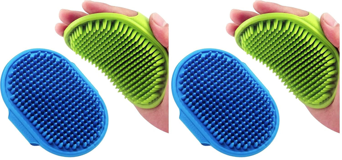 Dog Grooming Brush, Lilpep Pet Shampoo Bath Brush Soothing Massage Rubber Comb with Adjustable Ring Handle for Long Short Haired Dogs and Cats (Blue+Green, pack of 4)