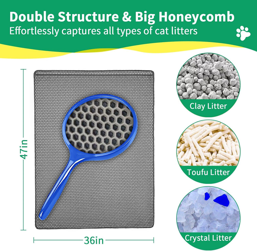 GRELY Cat Litter Mats- Extra Large XXL 47''X 36'',2 Layer Litter Box Mat for Indoor Cats,Rug for Pet Kitty,Litter Trapping Mats,Waterproof Urine Proof,Non-Slip