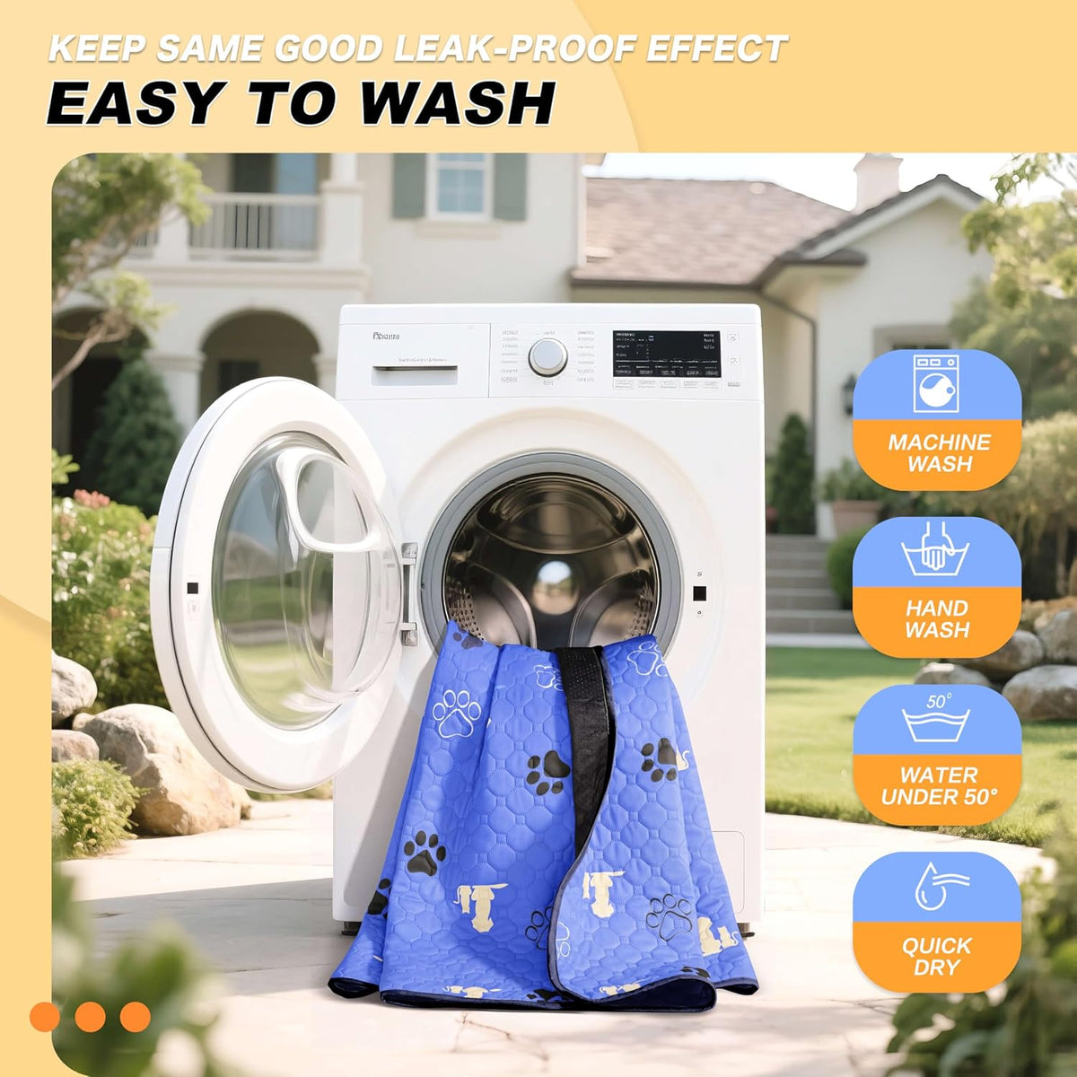 WanpeeGoo Washable Pee Pads for Dogs, Waterproof, 32 x 63 in, 2 Pack, Blue | Super Absorbent, Waterproof and Non-Slip; Washable, Reusable Dog Pads for Crates, Playpens, Floors, Furniture and Travel