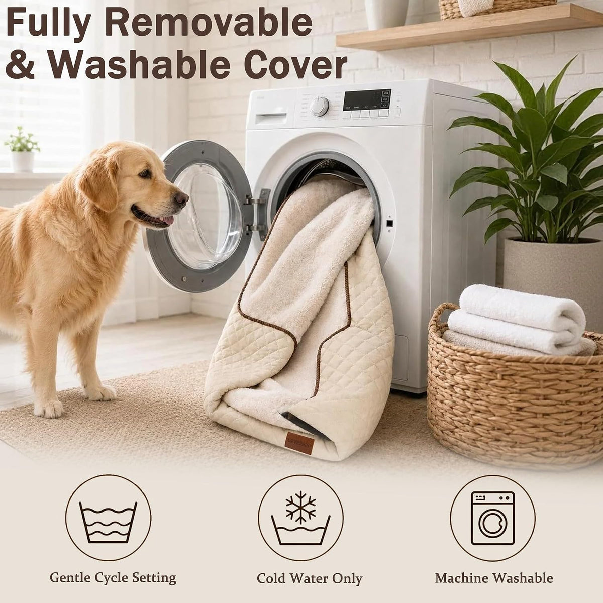Dog Bed with Reusable Potty Pad - 44.5" x 33.5" x 6.7" Beige