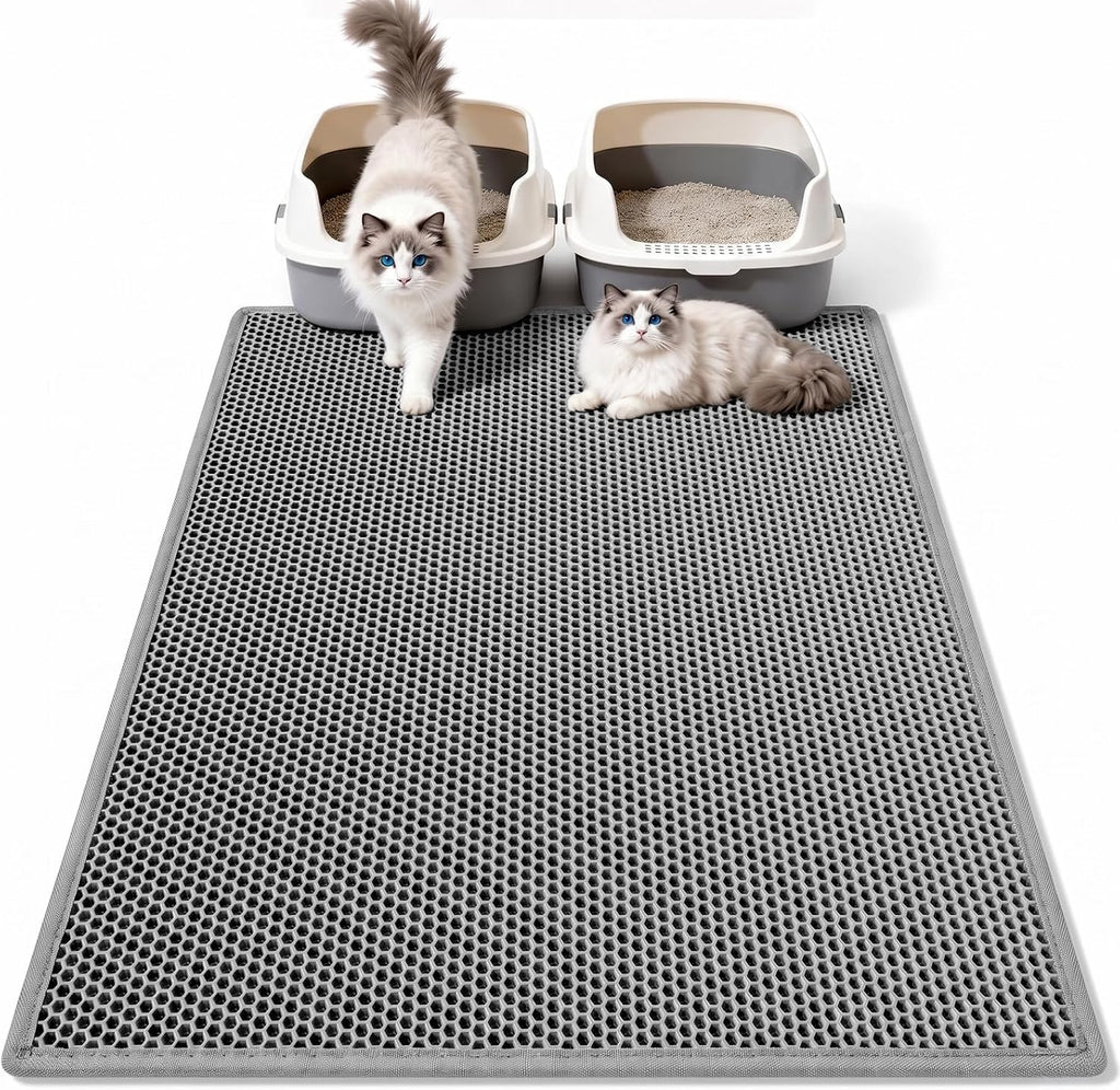 Pieviev Cat Litter Mat, Double-Layer Waterproof Litter Trap, 36" x 30" Gray | Honeycomb Design Catches Scattered Particles to Stop Tracking, Urineproof Base Protects Floors, Easy to Clean