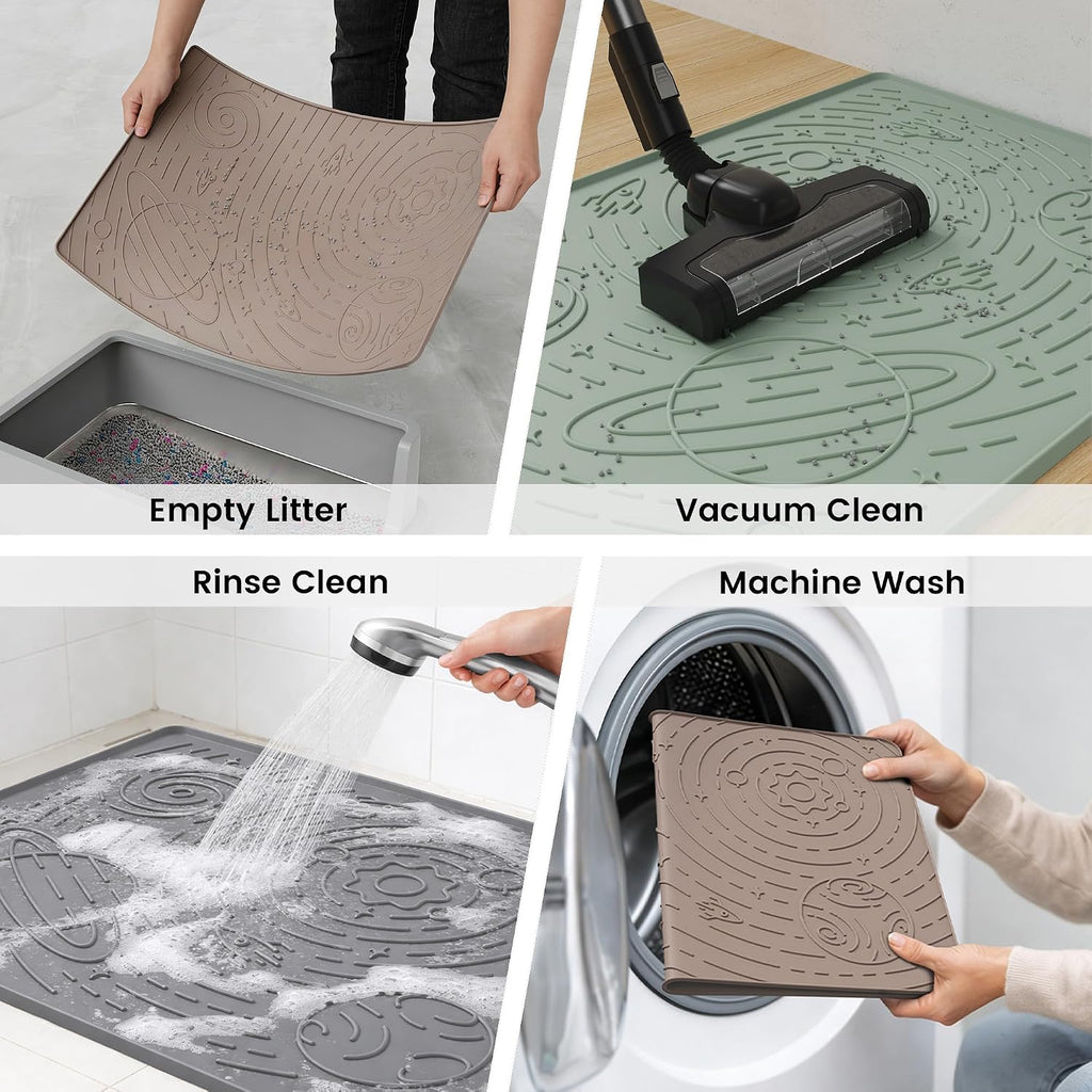 OHMO Cat Litter Mat Medium 23.6x15.7in, Sage Green Silicone Rubber Scatter Control Kitty Litter Box Trapping Mat, Waterproof Easy to Clean, Odorless Pet Supplies, Indoor Cat Essentials