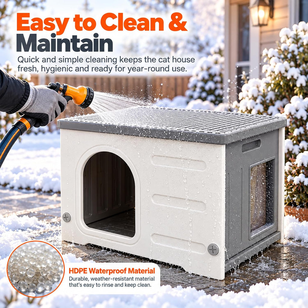 Rockever HDPE Cat House with Liner, Outdoor Waterproof Easy Clean Shelter