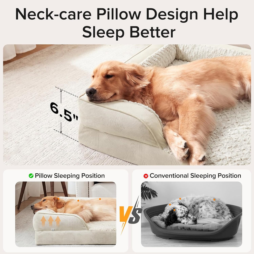 INVENHO Orthopedic Large Dog Bed, Washable Waterproof, Egg-Crate Foam Dog Couch Bed with Washable Removable Cover, Waterproof Lining and Nonskid Bottom