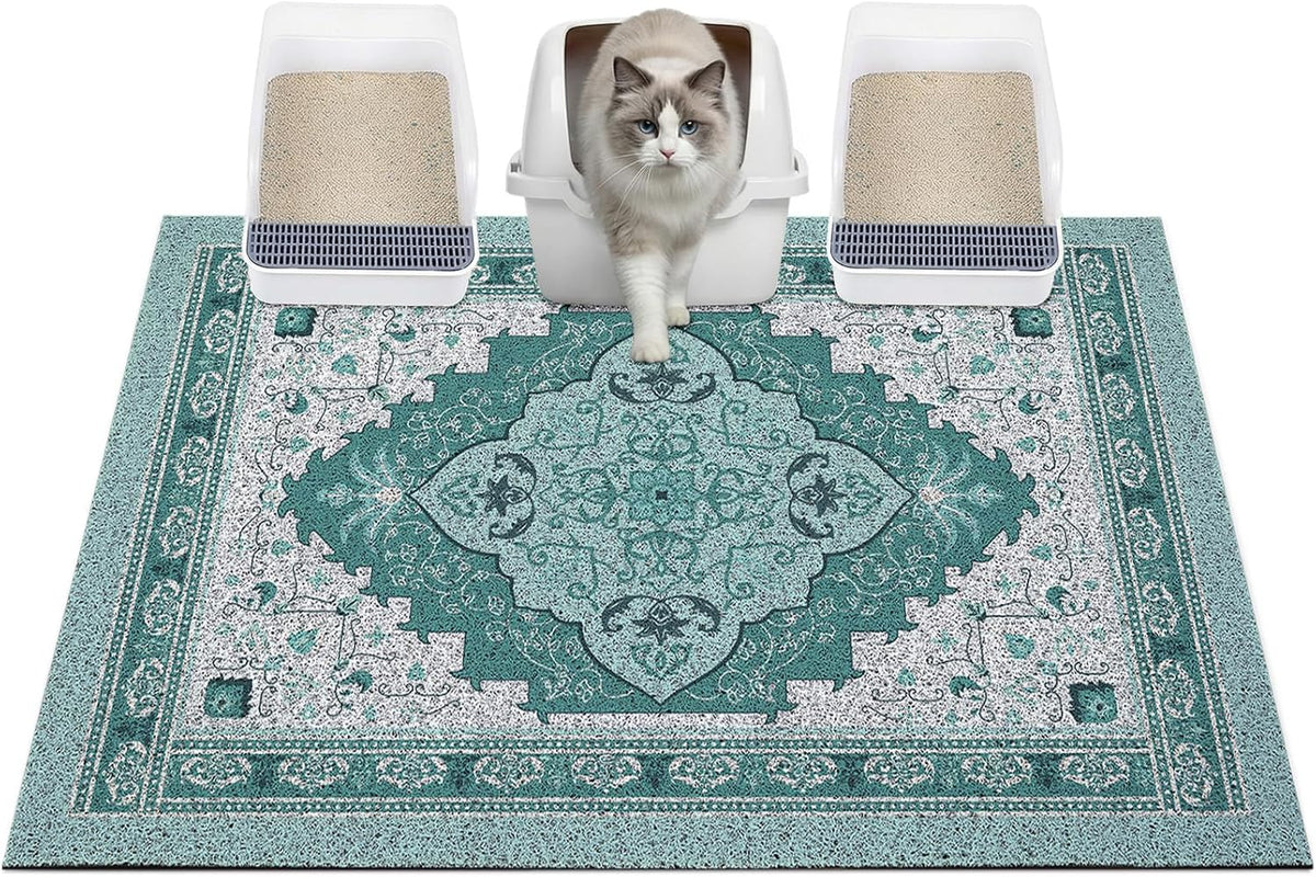 Glittme Cat Litter Mat with Non-Slip Bottom Litter Box Mat 40"X30" Litter Trapping Mat Easy to Clean Washable Cat Food Mat for Kitty,XL