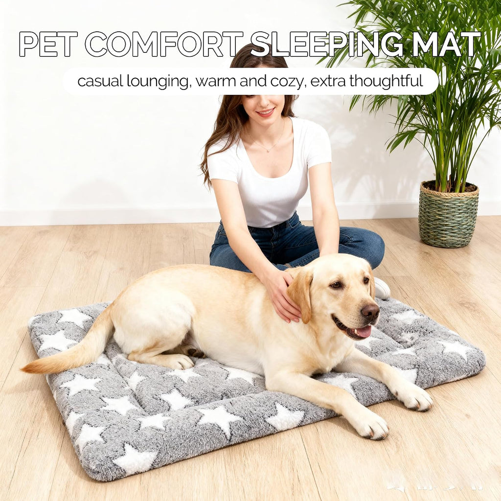 Dog Bed Mat, Reversible Crate Pad & Durable Dog Bed - Machine Washable Kennel Mat with Ultra Soft for Medium Dogs (Cool/Warm), 30" x 20", Grey&Star