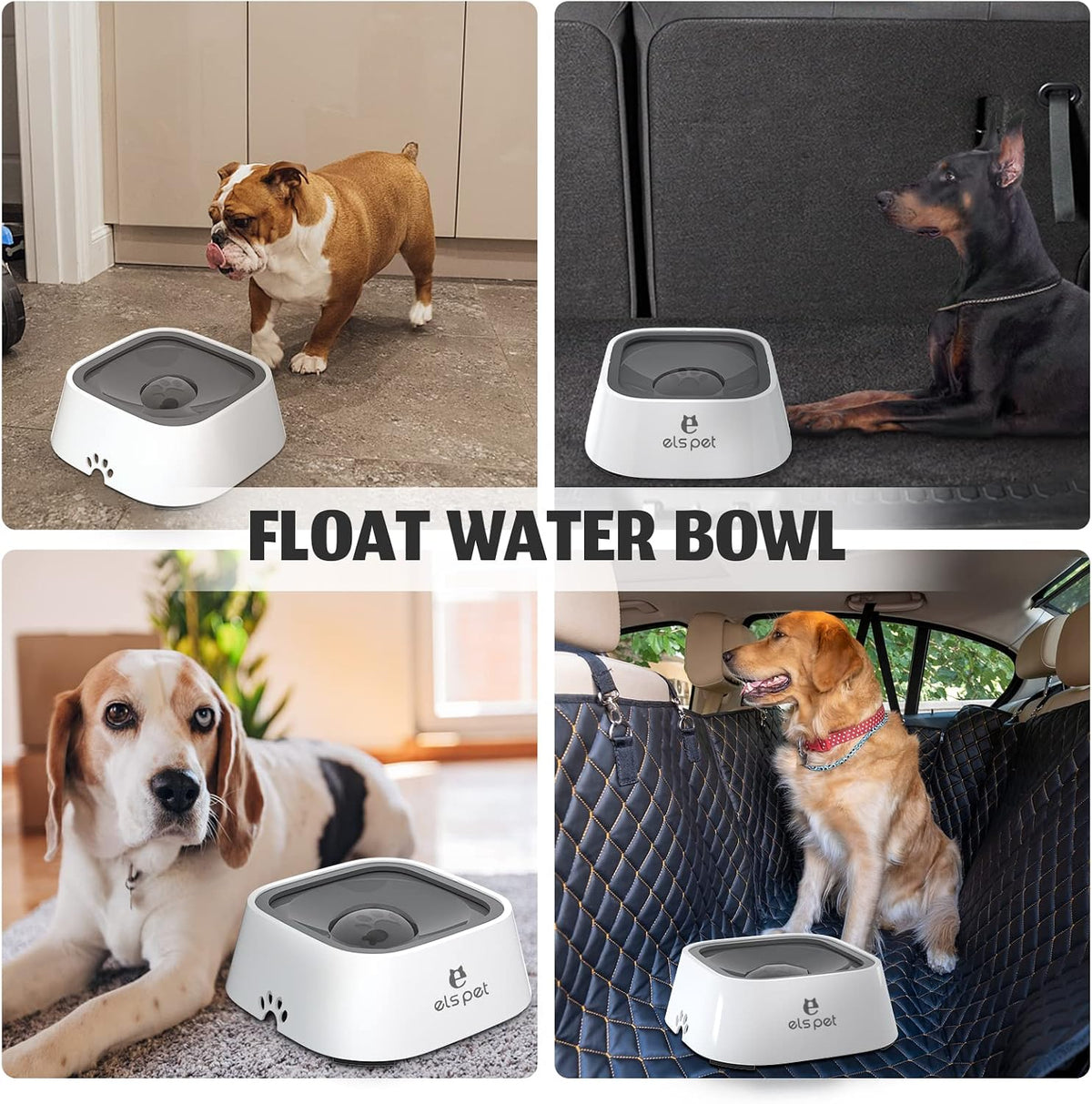 ELS PET Travel Bowl 35oz 1L No Spill Dog Cat Bowl Anti Slip Water Dispenser | 35oz 1l base model, floating disk slow drink, dual spill proof, anti slip, car home use, dishwasher safe, grey, dog cat 