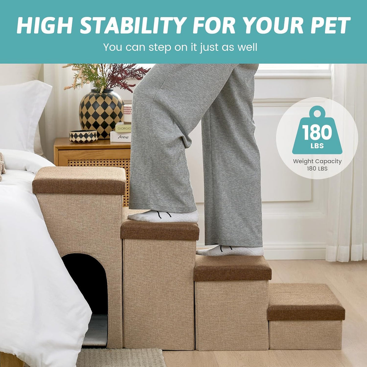 COZY KISS Dog Stairs with Storage, 17.7" H Dog Steps with Condo, 3-Step