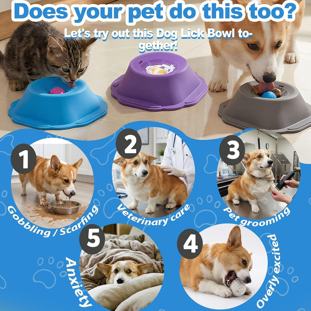 Slow Feeder Dog Lick Bowl with Rolling Ball, Dog Enrichment Toy