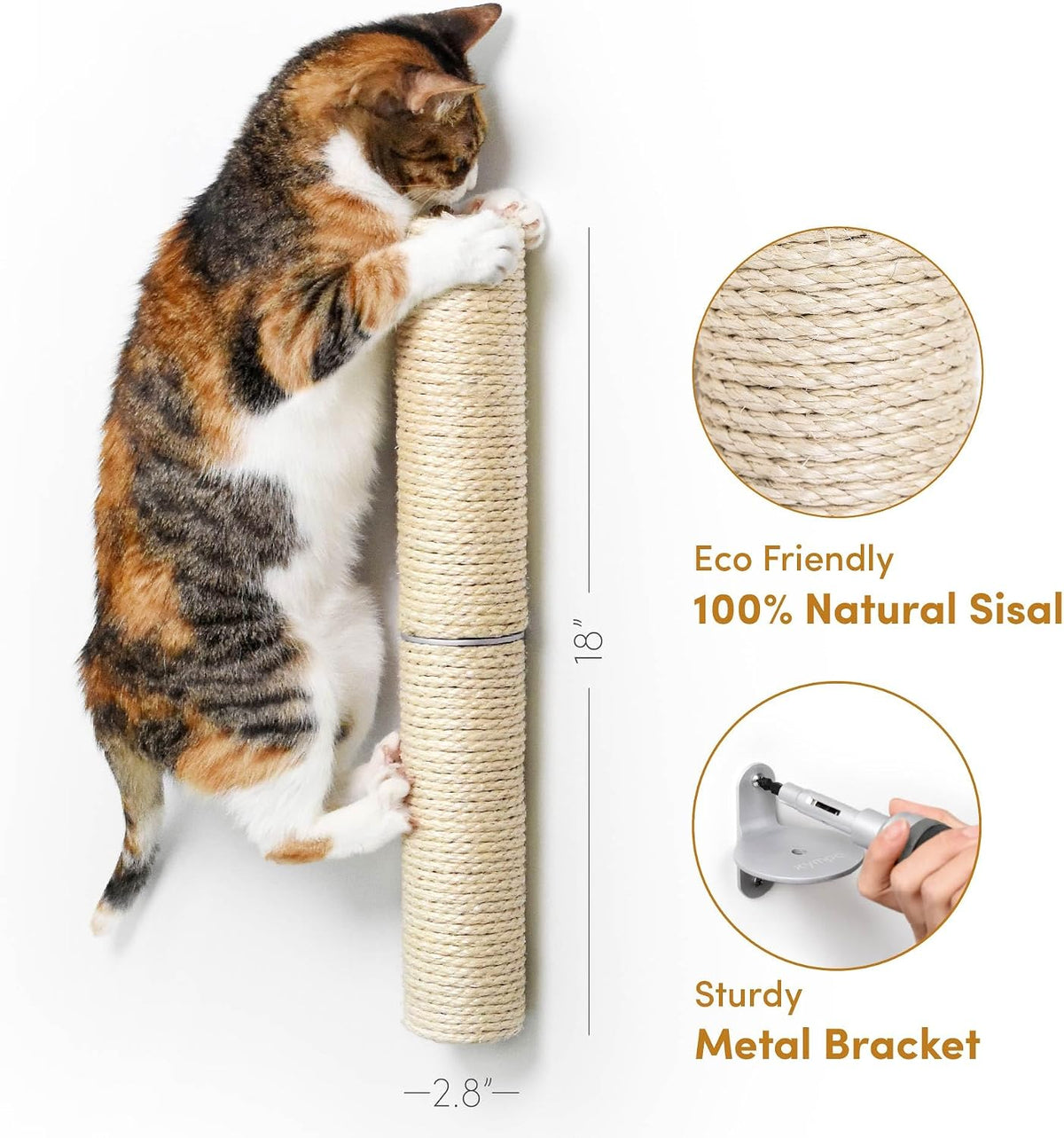 xympo 18" Compact Wall Mounted Cat Scratcher, Sisal Scratching Post