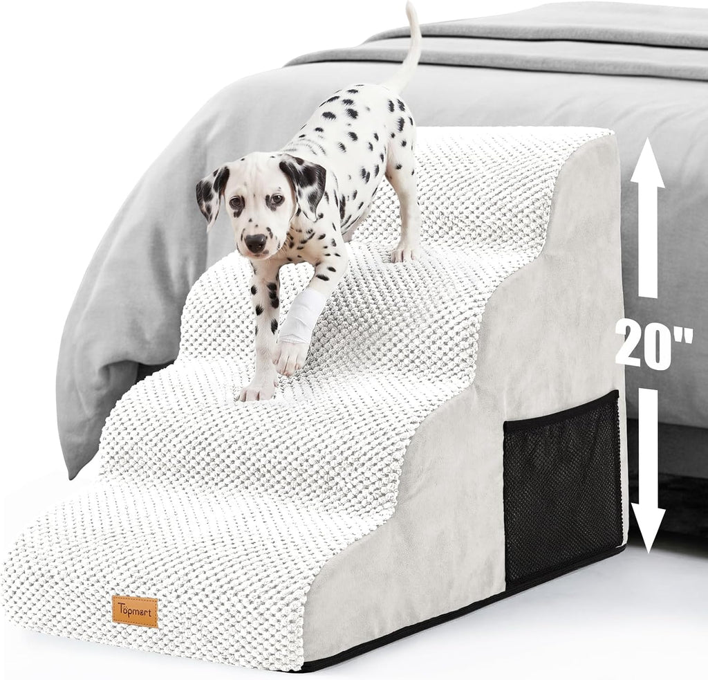 Topmart High Density Foam Dog Steps 4 Tiers,Extra Wide Deep Pet Steps