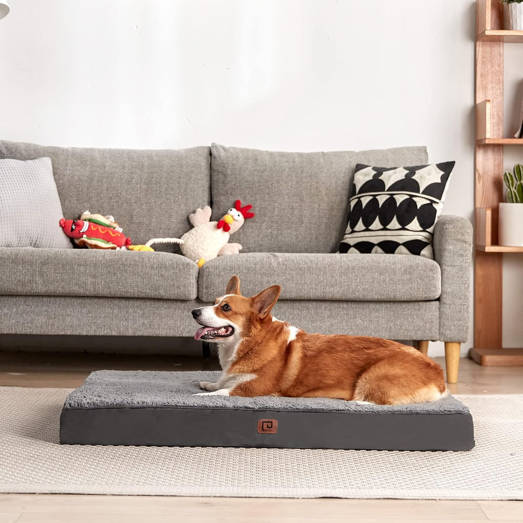 EHEYCIGA Orthopedic XL Dog Beds for Extra Large Dogs with Removable Washable Cover for Crate, Grey, 41x27 (Pack of 2)