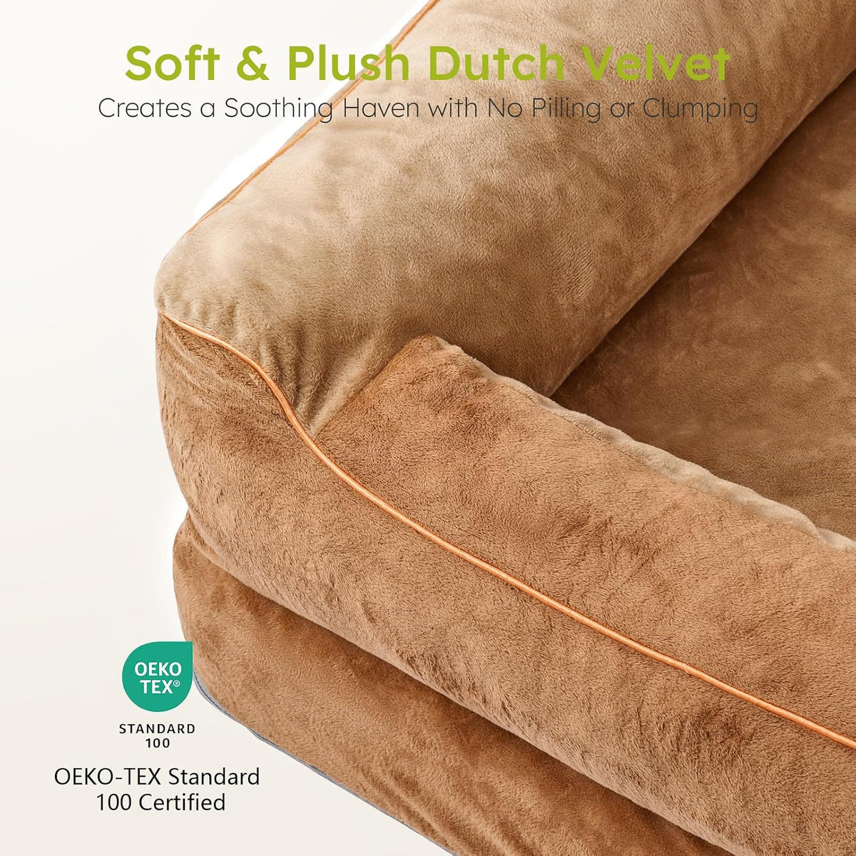 CWAWZ XXL Dog Bed - Giant Orthopedic, Cooling Gel Memory Foam, Waterproof with Removable Cover, 53" Sofa Bed, Dutch Velvet with Bone Toy, Brown
