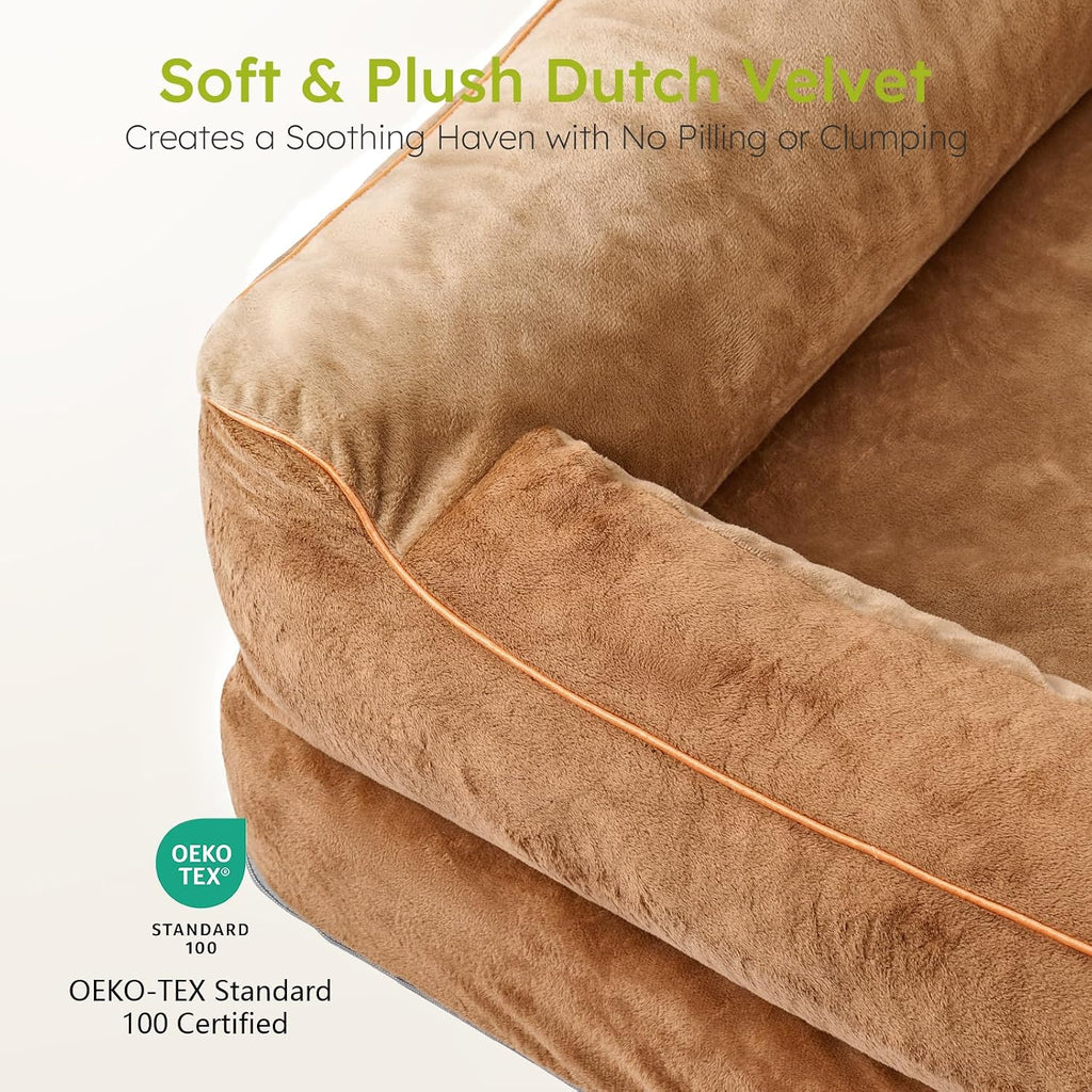 CWAWZ Jumbo Dog Bed for Extra Large Dogs, Orthopedic Dog Bed with Cooling Gel Memory Foam, Waterproof Pet Bed with Removable Washable Cover, 45" Pet Sofa Couch Dutch Velvet with Bone Toy, Brown