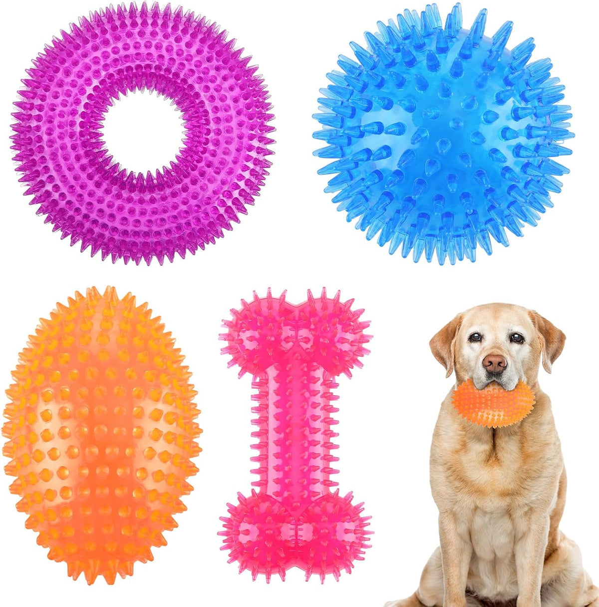 Silipull 4 Pcs Spiky Dog Toy Ball for Large Dogs, Fresh, Various Sizes