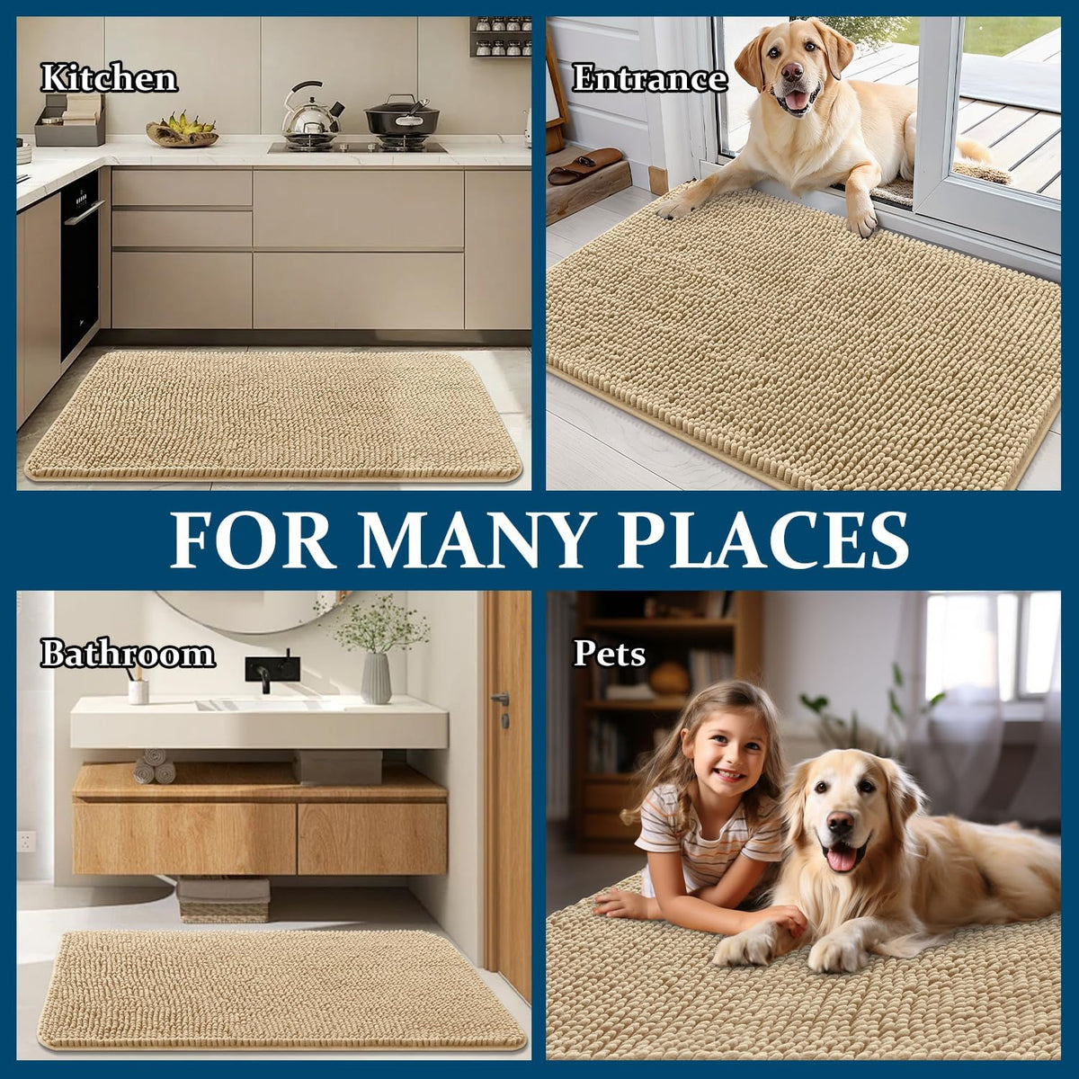 OLANLY Dog Door Mat for Muddy Paws 45x27, Super Absorbent Chenille Mud Mat