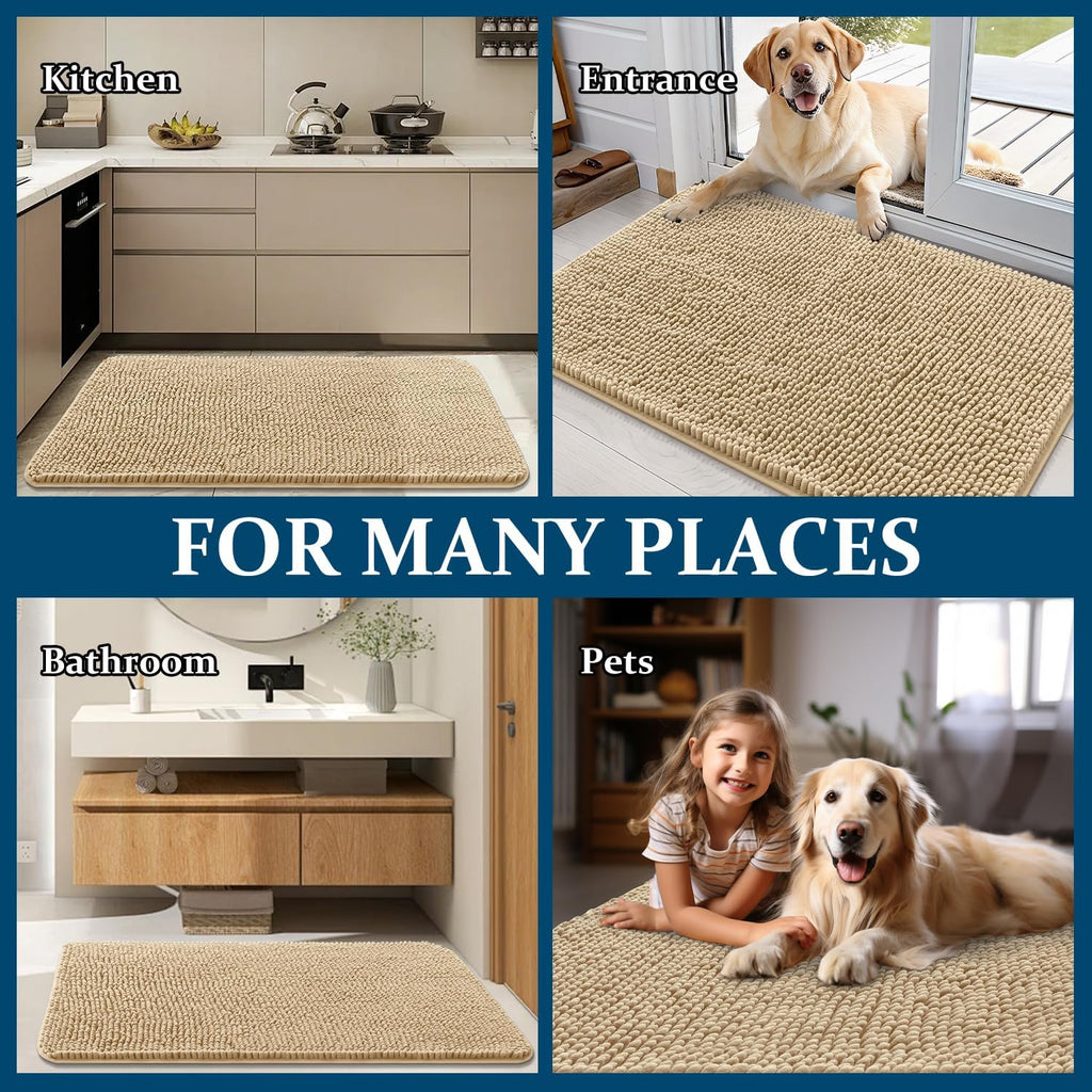 OLANLY Dog Door Mat for Muddy Paws 47x20, Super Absorbent Chenille Mud Mat