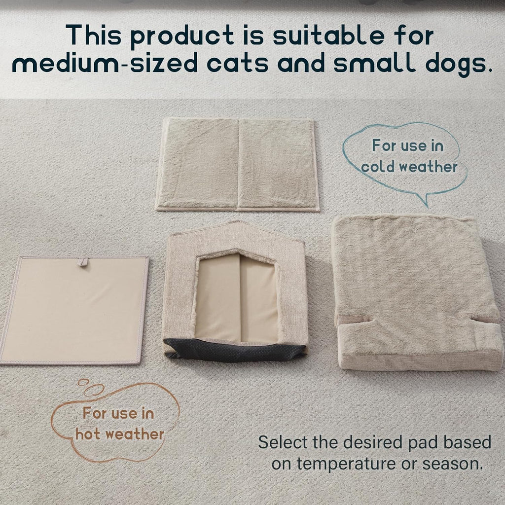 Cat Beds for Indoor Cats,Cat Houses,Cat Cave with Orthopedic Cushion,Foldable Cat Condos,Hideaway,Shelter,Beige Cat Tent for Small Dogs and Rabbit,Squirrel