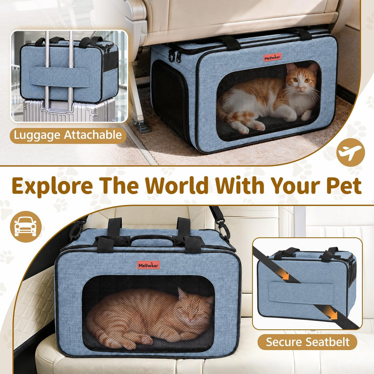 Soft-Sided Cat Dog Pet Travel Carrier Airline Approved Medium Blue