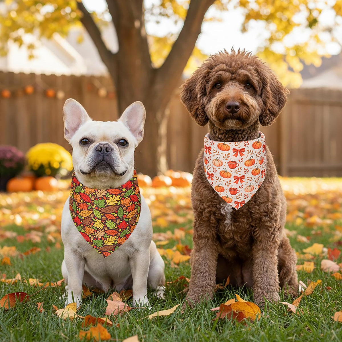 ADOGGYGO 4 Pack Fall Dog Bandana, Pumpkin Leaf Thanksgiving Dog Scarf, L