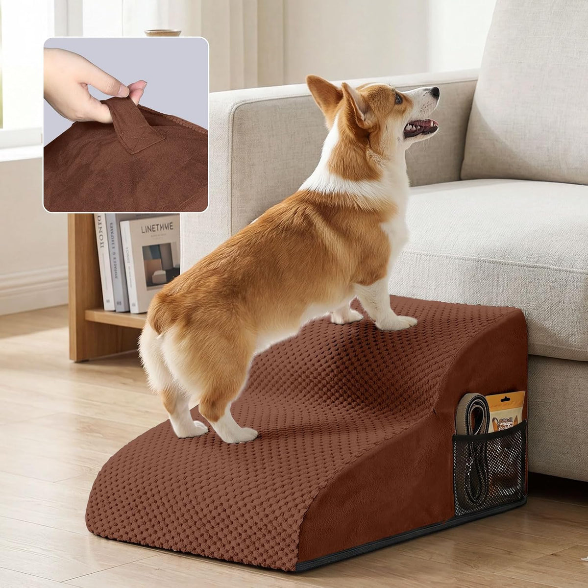 2-Step Dog Stairs for Small Dogs, Non-Slip Foam Pet Steps for Low Couch Bed