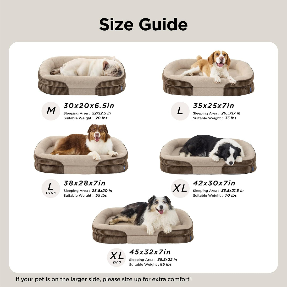 Bedsure XLPro 360°Oval Bolster Orthopedic Dog Beds Large Sized Dog,45"Brown