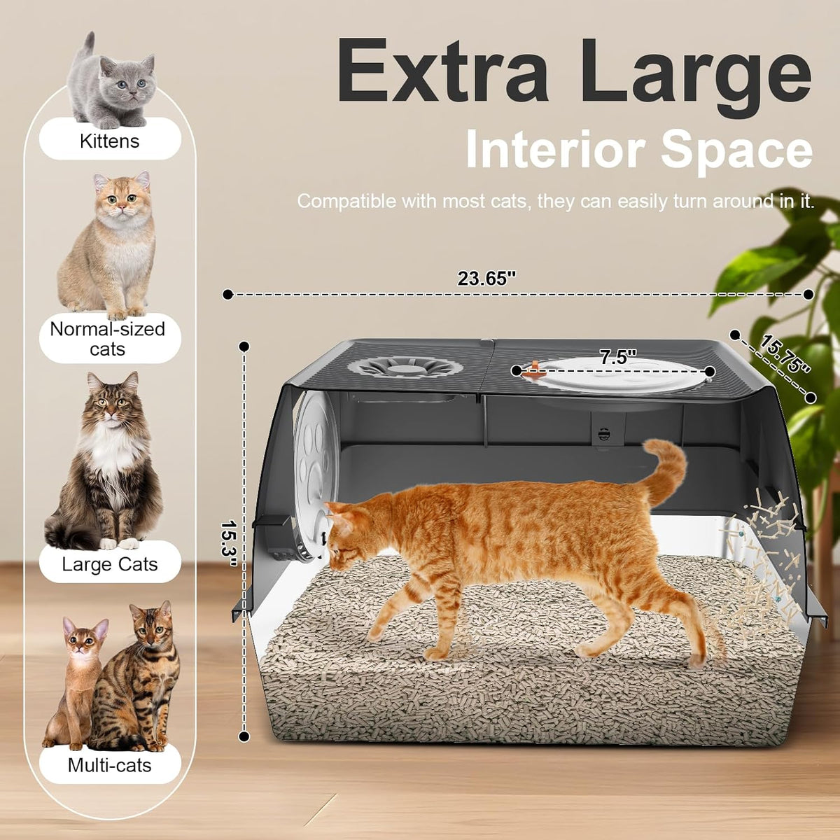 2PACK Stainless Steel Litter Box with Lid, XL Extra Large Litter Box Enclosed Top Entry Metal Litterbox for Big Cats & Multi-Cats, Easy Cleaning Anti Leakage, High Sided with Mat & Scoop, Dark Grey