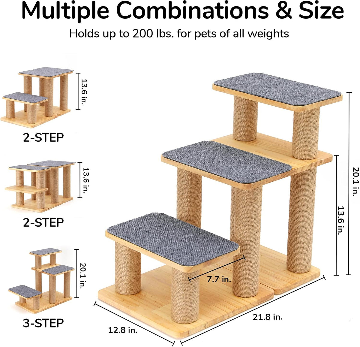 FUKUMARU Dog Stairs, Solid Wood Pet Stairs with Cat Scratching Post