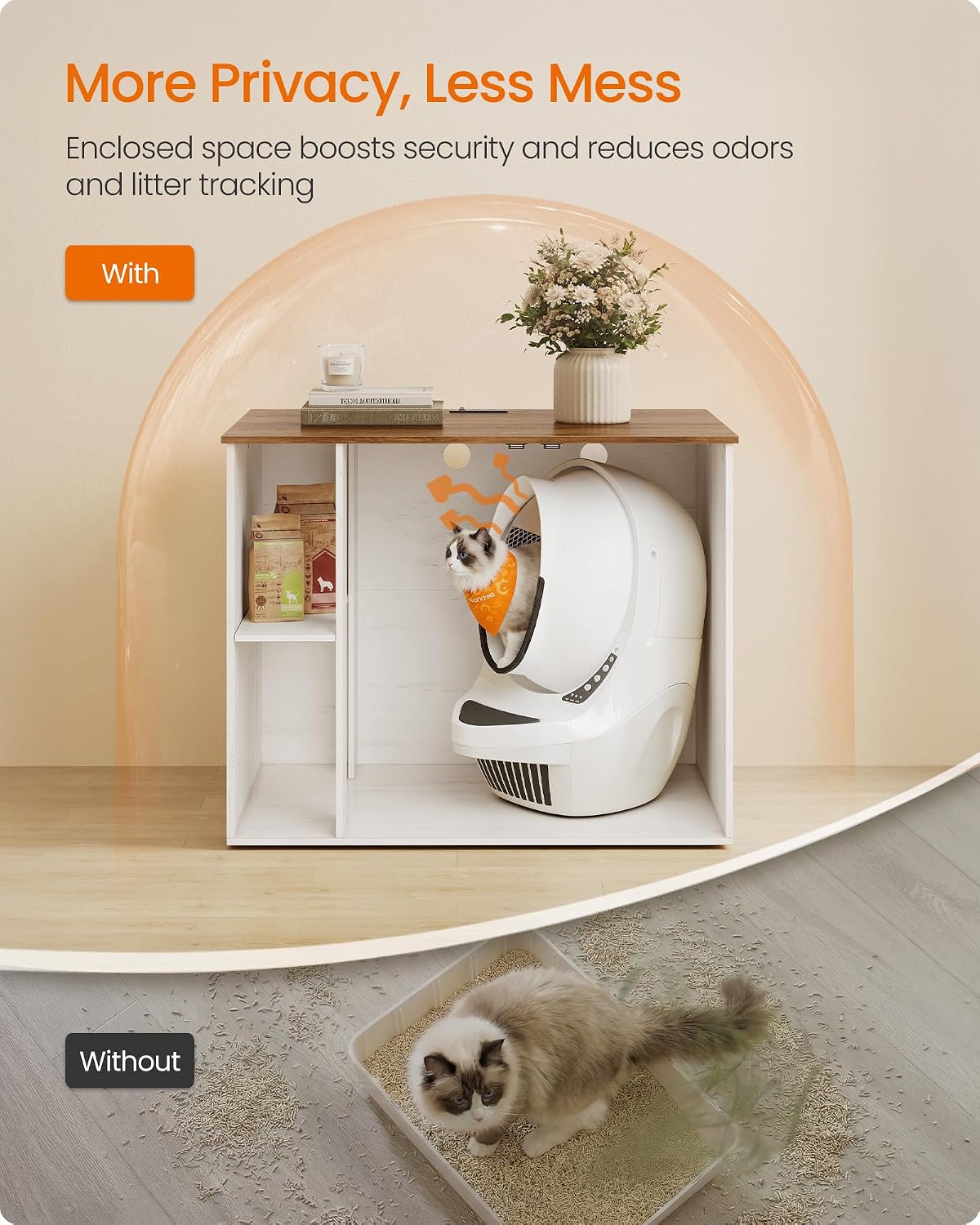 Feandrea Cat Litter Box Enclosure, Hidden Cat Washroom with Power Outlet | For Smart Litter Box, Barn Doors, 39.4 x 26.8 x 31.5 Inch, Rustic Brown and Honey Brown, HAINS Collection, UPCL052W201S