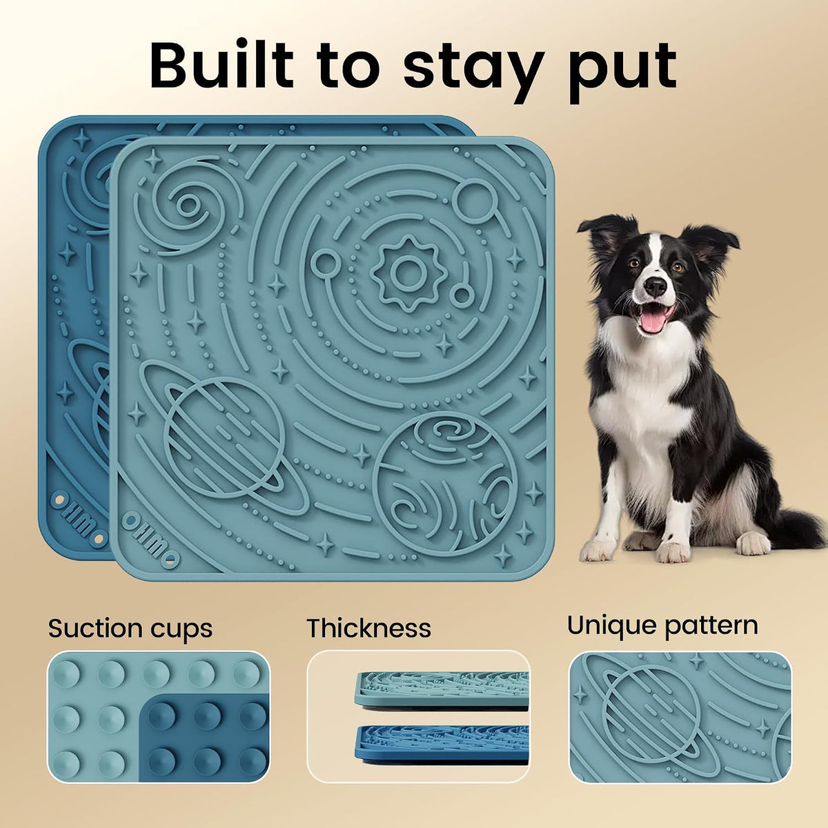 OHMO Lick Mat for Dogs&Cats, Space Pattern, Small, 2pcs, Dark&Light Blue | Pet Enrichment Toys, Slow Feeder, Textured Silicone Surface, Strong Suction Cups, Anxiety&Boredom Relief, Easy-Clean