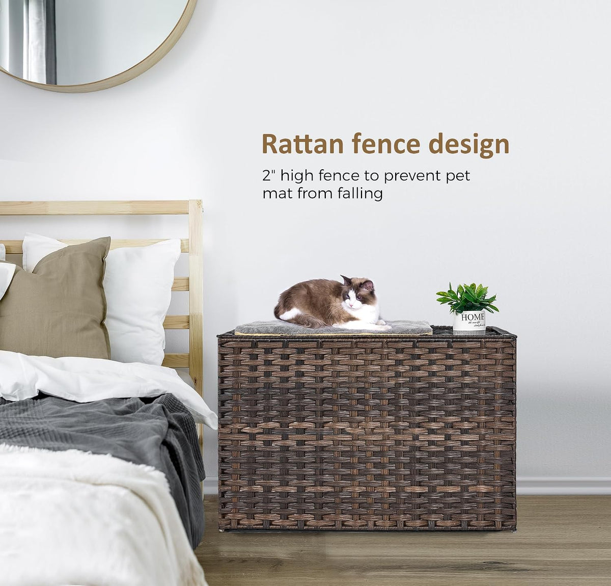 Large Cat Litter Box Enclosure, Hidden Litter Box Furniture with Litter Mat | Side Entry Design, Easy-Clean Removable Top, Quick Assembly, Raised Edge for Secure Items, Side Grip Cutouts