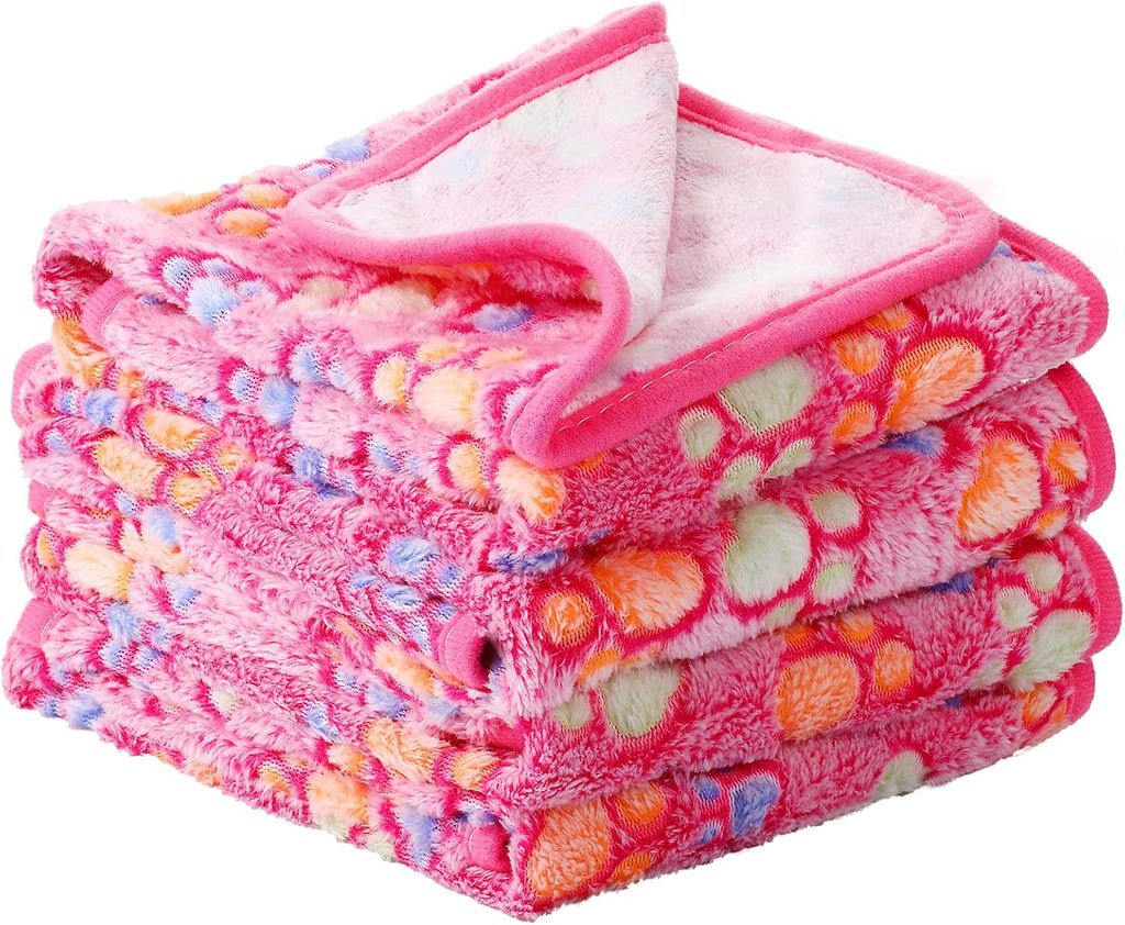 Tatuo 4 Pcs Fleece Dog Blankets for Puppy Cat, Pink, 24 x 16 in, Paw