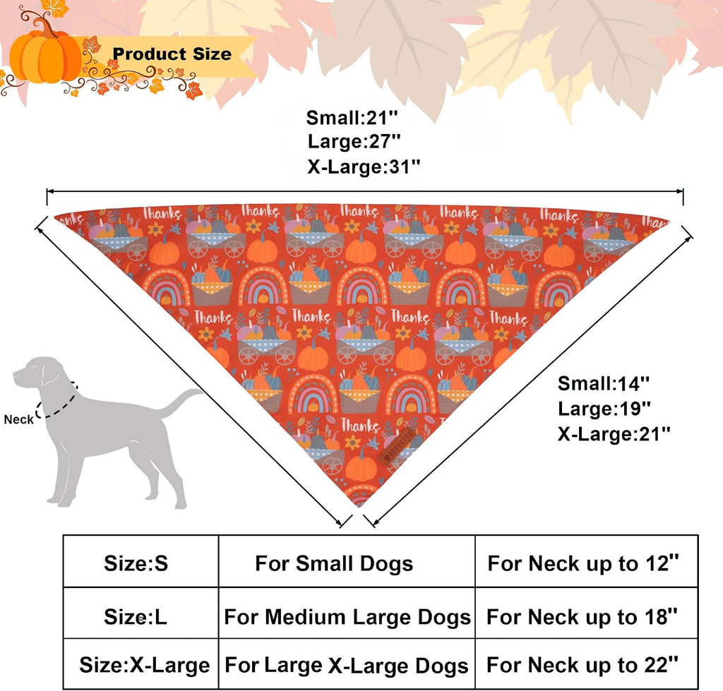 ADOGGYGO Thanksgiving Dog Bandana, Fall Harvest Pumpkin Dog Scarf, X-Large