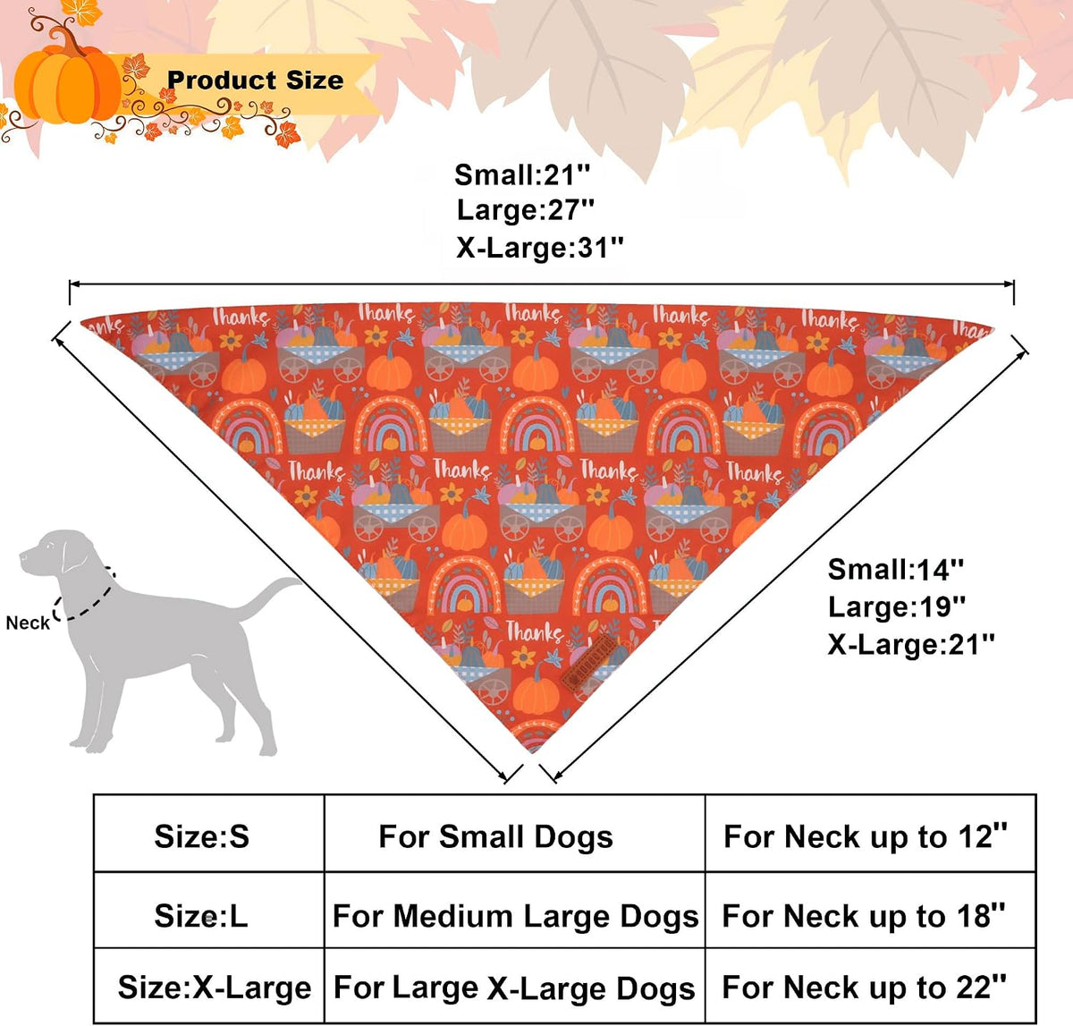 ADOGGYGO Thanksgiving Dog Bandana, Fall Harvest Pumpkin Dog Scarf, X-Large
