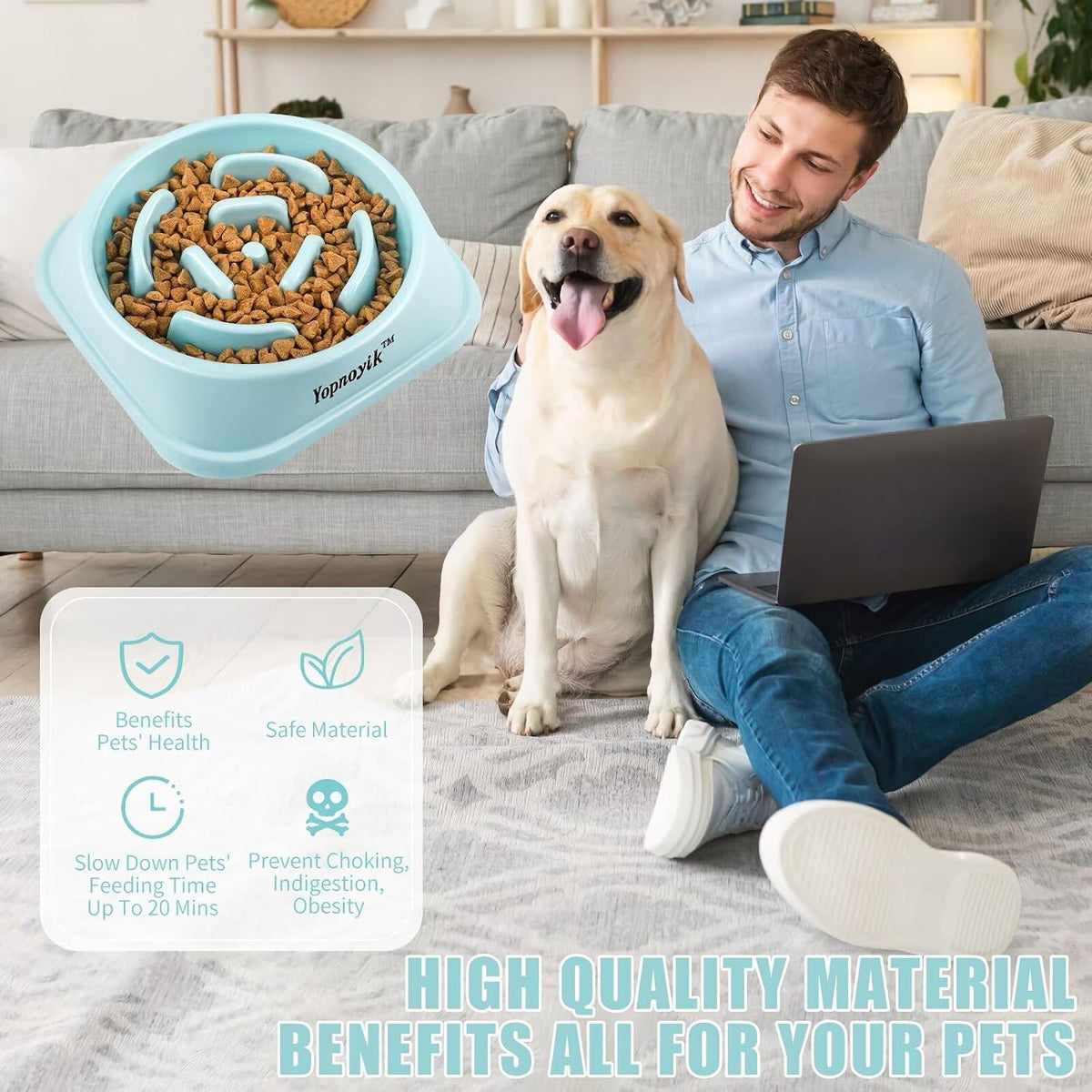 Slow Feeder Dog Bowls for Medium Dogs & Cats | Non-Slip Base, Anti-Choking Design, Reduces Bloating & Overeating, Easy to Clean, 1.5-2 Cups