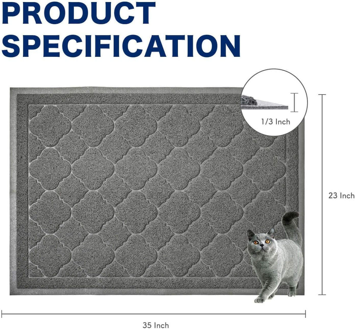 WePet Cat Litter Box Mat, Kitty Premium PVC Pad, Durable Trapping Rug, Phthalate Free, Urine-Resistant, Scatter Control, L 35 x 23 Inch, Grey