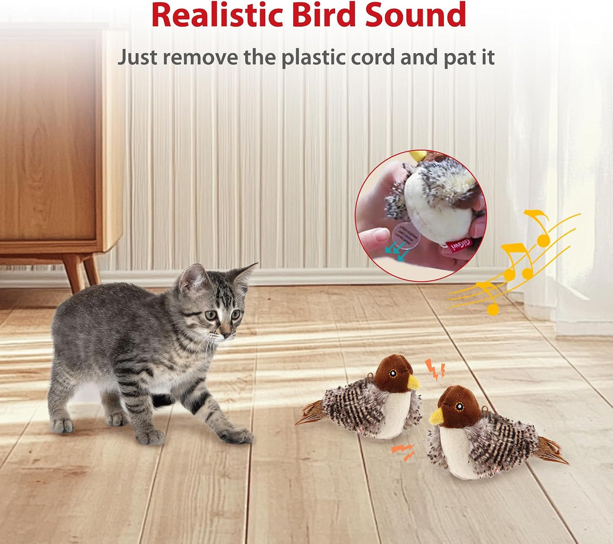 Gigwi Chirping Bird Cat Toys 2 Pack, Automatic Squeaky Toy for Cats