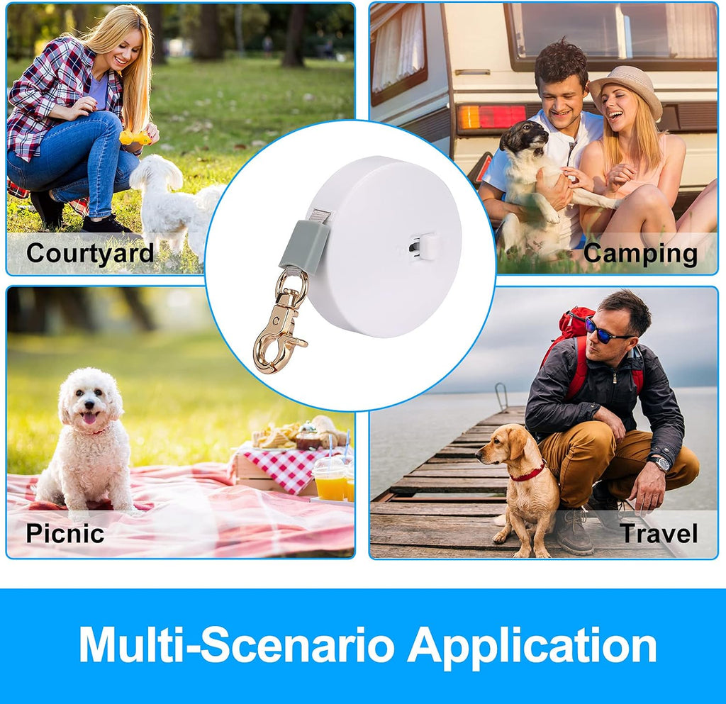 Retractable Dog Leash for Small Dogs Cats up to 11lbs with 6.5ft Anti-Pull Strong Nylon Tape, Hands Free, Mini and Portable Walking Leash with Wrist Strap, One-Hand Brake, White Round